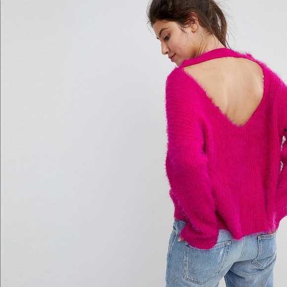 Missguided Sweaters - Fluffy Deep Back Flowy Vibrant Pink Sweater